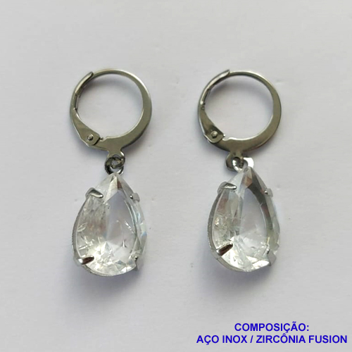 BRINCO EM AÇO INOXIDÁVEL - BRINCOS ARGOLAS DE PRESSÃO COM PINGENTES EM ZIRCÔNIAS FUSION CRISTAIS 10X14MM - COMPOSIÇÃO: AÇO INOXIDÁVEL - AÇO1689