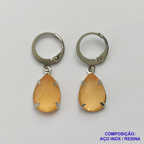 BRINCO EM AÇO INOXIDÁVEL - BRINCOS ARGOLAS DE PRESSÃO COM PINGENTES EM RESINA SALMÃO 10X14MM - COMPOSIÇÃO: AÇO INOXIDÁVEL - AÇO1694