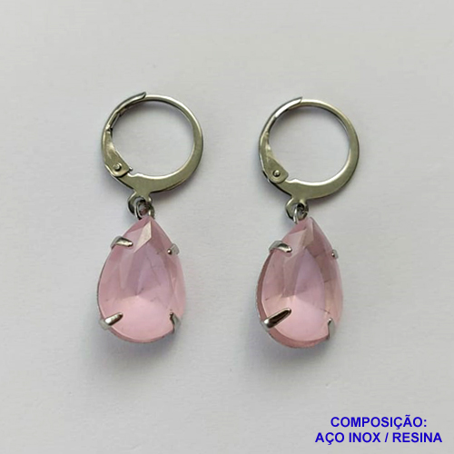 BRINCO EM AÇO INOXIDÁVEL - BRINCOS ARGOLAS DE PRESSÃO COM PINGENTES EM RESINAS ROSAS 10X14MM - COMPOSIÇÃO: AÇO INOXIDÁVEL - AÇO1696