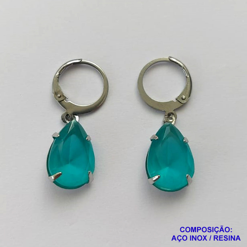 BRINCO EM AÇO INOXIDÁVEL - BRINCOS ARGOLAS DE PRESSÃO COM PINGENTES EM RESINAS AZUIS 10X14MM - COMPOSIÇÃO: AÇO INOXIDÁVEL - AÇO1697
