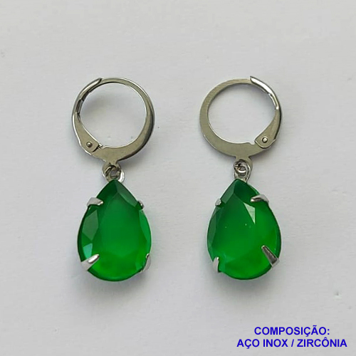 BRINCO EM AÇO INOXIDÁVEL - BRINCOS ARGOLAS DE PRESSÃO COM PINGENTES EM COR VERDE 10X14MM - COMPOSIÇÃO: AÇO INOXIDÁVEL - AÇO1701