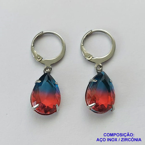 BRINCO EM AÇO INOXIDÁVEL - BRINCOS ARGOLAS DE PRESSÃO COM PINGENTES EM ZIRCÔNIAS RAIMBOW 10X14MM - COMPOSIÇÃO: AÇO INOXIDÁVEL - AÇO1703
