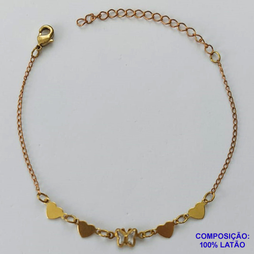PULSEIRA NO BRUTO PRONTO PARA O BANHO - (CX100) PULSEIRA COM CORAÇÕES - TAMANHO 18CM - PESO 1.7GR - COM EXTENSOR E FECHO LAGOSTA - BRU13941
