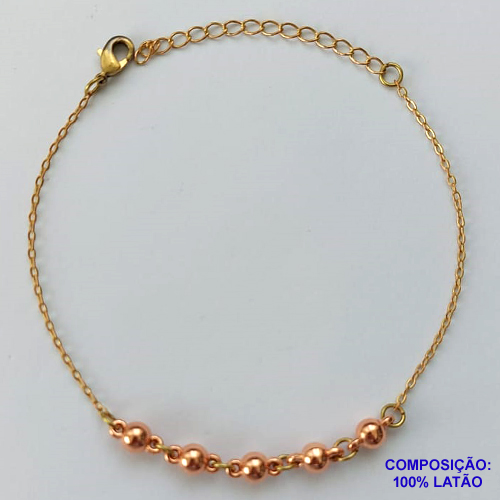 PULSEIRA NO BRUTO PRONTO PARA O BANHO - (CX100) PULSEIRA COM BOLINHAS - TAMANHO 18CM - PESO 1.9GR - COM EXTENSOR E FECHO LAGOSTA - BRU13942