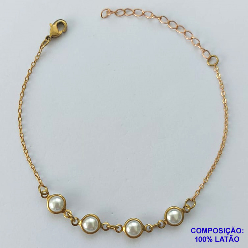 PULSEIRA NO BRUTO PRONTO PARA O BANHO - (CX100) PULSEIRA COM PÉROLAS - TAMANHO 18CM - PESO 1.5GR - COM EXTENSOR E FECHO LAGOSTA - BRU13952