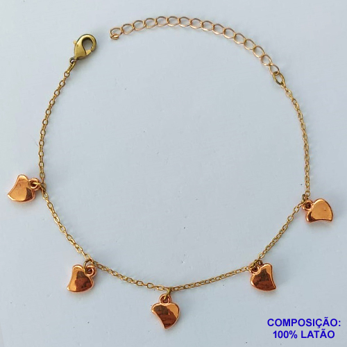 PULSEIRA NO BRUTO PRONTO PARA O BANHO - (CX100) PULSEIRA COM CORAÇÕES - TAMANHO 18CM - PESO 1.9GR - COM EXTENSOR E FECHO LAGOSTA - BRU13953