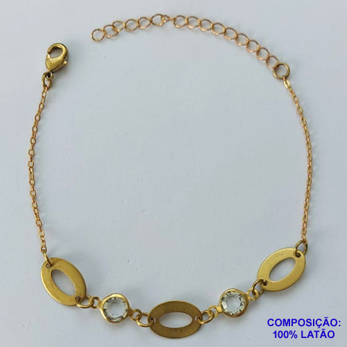 PULSEIRA NO BRUTO PRONTO PARA O BANHO - (CX100) PULSEIRA COM STRASS E ELEMENTOS VAZADOS - TAMANHO 18CM - PESO 1,6GR - COM EXTENSOR E FECHO LAGOSTA - BRU13954