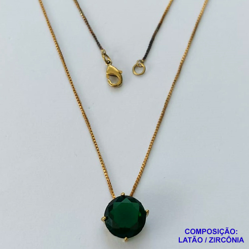 GARGANTILHA NO BRUTO PRONTA PARA O BANHO CORRENTE VENEZIANA DE 45CM BASE ALTA FUSÃO PEDRA DE ZIRCÔNIA REDONDA VERDE 12MM  - PESO TOTAL 2,8GR  - BRU13956