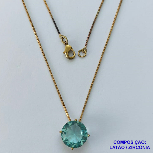 GARGANTILHA NO BRUTO PRONTA PARA O BANHO CORRENTE VENEZIANA DE 45CM BASE ALTA FUSÃO PEDRA DE ZIRCÔNIA REDONDA AZUL 12MM  - PESO TOTAL 2,8GR  - BRU13957