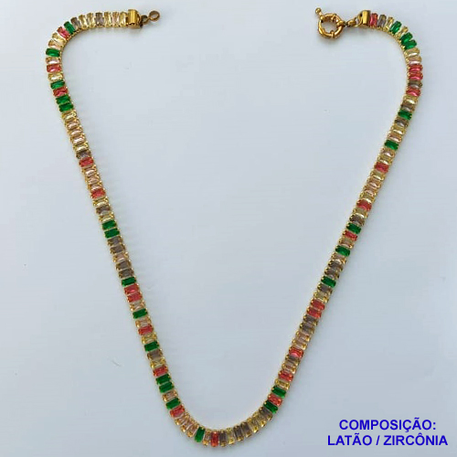 SHOCKER NO BRUTO PRONTA PARA O BANHO - SHOCKER COM CORRENTE TODA EM ZIRCÔNIAS COLORIDAS 5MM - TAMANHO: 40CM + FECHO BÓIA - PESO TOTAL 15,5GR  - BRU13959