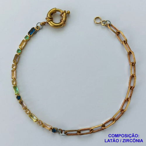 PULSEIRA NO BRUTO PRONTA PARA O BANHO(CX100) -  PULSEIRA EM ZIRCÔNIAS COLORIDAS - TAMANHO 20CM  PESO TOTAL 4.9GR - FECHO BÓIA  - BRU13960
