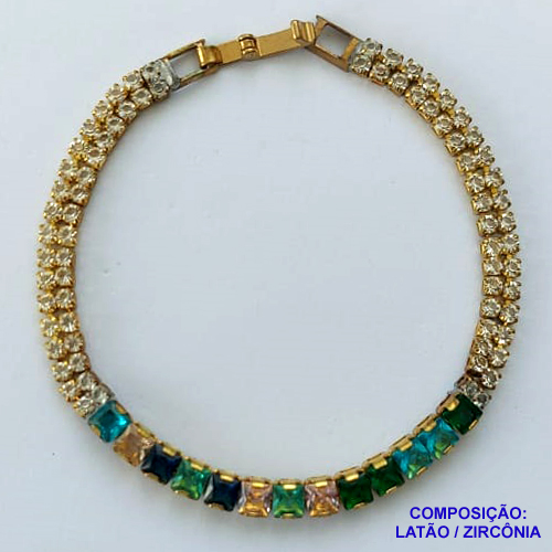 PULSEIRA NO BRUTO PRONTA PARA O BANHO(CX101) -  PULSEIRA TODA EM ZIRCÔNIAS CRISTAIS E COLORIDAS - TAMANHO 18CM - PESO TOTAL 6,5GR - BRU13961