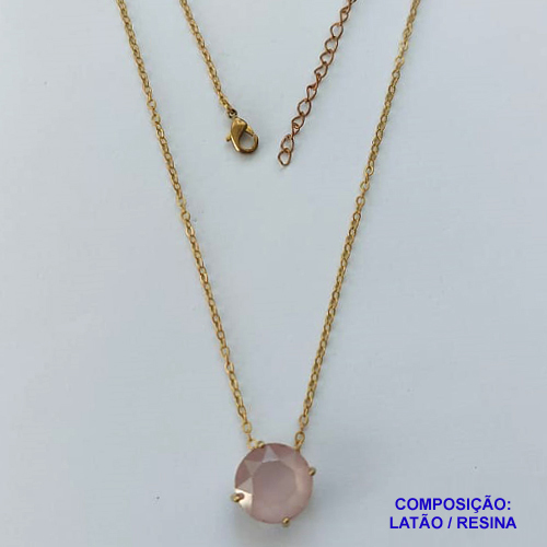 GARGANTILHA NO BRUTO PRONTA PARA O BANHO CORRENTE CADEADO DE 45CM BASE ALTA FUSÃO PEDRA RESINA REDONDA ROSA 12MM  - PESO TOTAL 2,8GR  - BRU13965