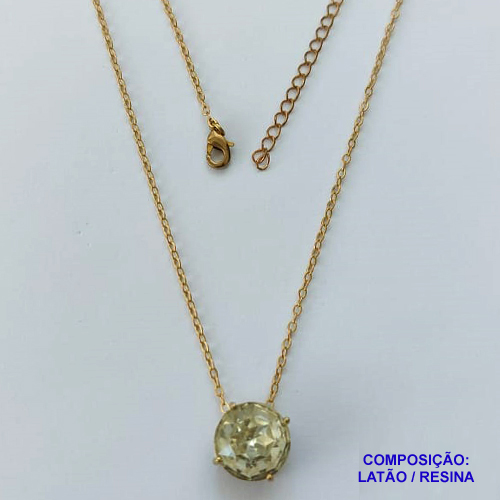 GARGANTILHA NO BRUTO PRONTA PARA O BANHO CORRENTE CADEADO DE 45CM BASE ALTA FUSÃO PEDRA RESINA REDONDA AMARELA 12MM  - PESO TOTAL 2,8GR  - BRU13966