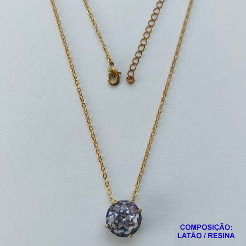 GARGANTILHA NO BRUTO PRONTA PARA O BANHO CORRENTE CADEADO DE 45CM BASE ALTA FUSÃO PEDRA RESINA REDONDA LILÁS 12MM  - PESO TOTAL 2,8GR  - BRU13967