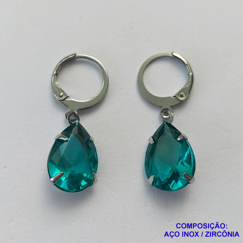 BRINCO EM AÇO INOXIDÁVEL - BRINCOS ARGOLAS DE PRESSÃO COM PINGENTES EM ZIRCÔNIAS AZUIS 10X14MM - COMPOSIÇÃO: AÇO INOXIDÁVEL - AÇO1712