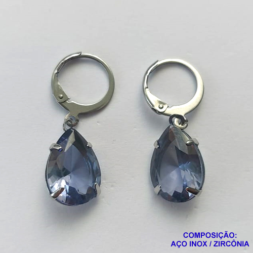 BRINCO EM AÇO INOXIDÁVEL - BRINCOS ARGOLAS DE PRESSÃO COM PINGENTES EM ZIRCÔNIAS LILÁS 10X14MM - COMPOSIÇÃO: AÇO INOXIDÁVEL - AÇO1716
