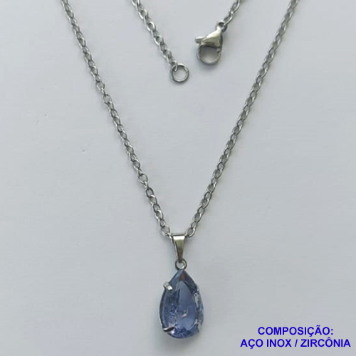 GARGANTILHA EM AÇO INOXIDÁVEL - (AÇO03) CORRENTE 50CM COM FECHO LAGOSTA E PINGENTE EM ZIRCÔNIA FUSION LILÁS 10X14MM - COMPOSIÇÃO: AÇO INOXIDÁVEL - AÇO1726