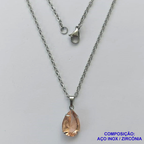GARGANTILHA EM AÇO INOXIDÁVEL - (AÇO03) CORRENTE 50CM COM FECHO LAGOSTA E PINGENTE EM ZIRCÔNIA FUSION SALMÃO 10X14MM - COMPOSIÇÃO: AÇO INOXIDÁVEL - AÇO1727
