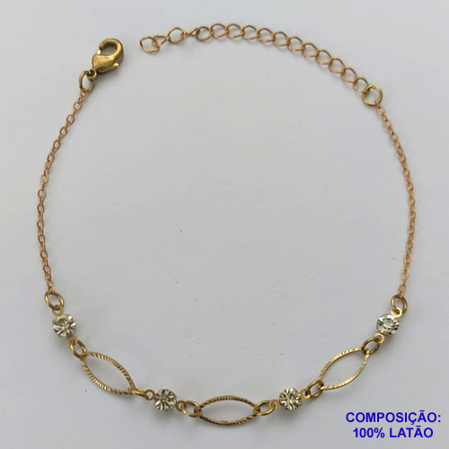PULSEIRA NO BRUTO PRONTO PARA O BANHO - (CX.50) PULSEIRA COM STRASS E ELEMENTOS VAZADOS - TAMANHO 18CM - PESO 1.5GR - COM EXTENSOR E FECHO LAGOSTA - BRU13968