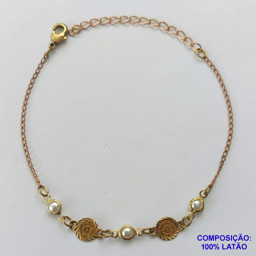 PULSEIRA NO BRUTO PRONTO PARA O BANHO(CX103) - PULSEIRA COM PÉROLAS - TAMANHO 18CM - PESO 1,5GR - COM EXTENSOR E FECHO LAGOSTA - BRU13972