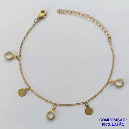 PULSEIRA NO BRUTO PRONTO PARA O BANHO - (CX.50)  PULSEIRA COM STRASS - TAMANHO 18CM - PESO 2.1GR - COM EXTENSOR E FECHO LAGOSTA - BRU13973