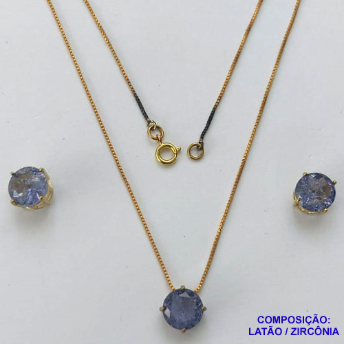 CONJUNTO NO BRUTO PRONTO PARA O BANHO - (cx.49)  CORRENTE VENEZIANA DE 45CM - PINGENTE BRINCO COM BASE (ALTA FUSÃO) ZIRCÔNIA FUSION LILÁS 10X10MM - PESO TOTAL 5.8GR - BRU13976