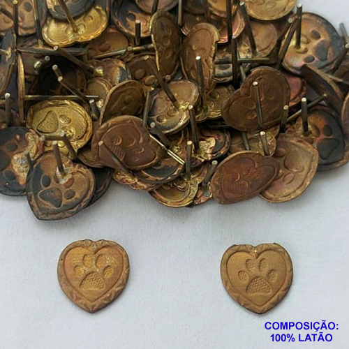 BRINCO NO BRUTO PRONTO PARA O BANHO - (CX.46)  BRINCO DE PINO NO BRUTO CORAÇÃO COM PATINHA 10MM - PESO 0,8GR - COMPOSIÇÃO: 100% LATÃO - BRU13981