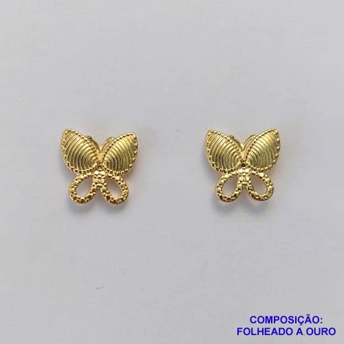 BRINCO FOLHEADO A OURO(BRJ3213) - BANHADO COM 5 MILÉSIMOS + VERNIZ DIAMOND -  BRINCO DE PINO BORBOLETA 11MM - OURO237
