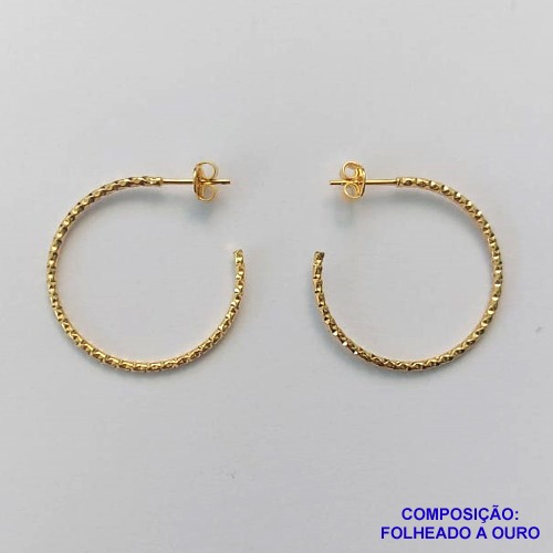BRINCO FOLHEADO A OURO(ARJ258) - BANHADO COM 5 MILÉSIMOS + VERNIZ DIAMOND -  BRINCO DE PINO ARGOLA 28MM - OURO238