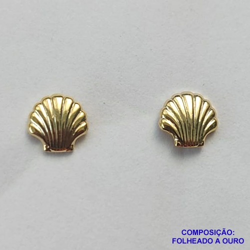 BRINCO FOLHEADO A OURO (BRD7021)- BANHADO COM 5 MILÉSIMOS + VERNIZ DIAMOND -  BRINCO DE PINO CONCHA 6MM - OURO245