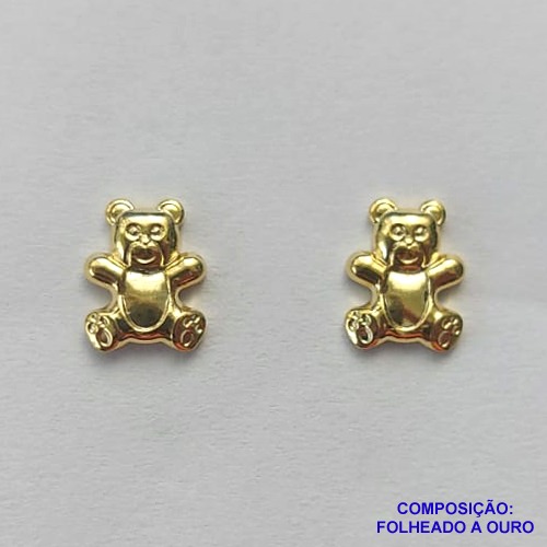 BRINCO FOLHEADO A OURO (BRD7029)- BANHADO COM 5 MILÉSIMOS + VERNIZ DIAMOND -  BRINCO DE PINO URSINHO 6MM - OURO246