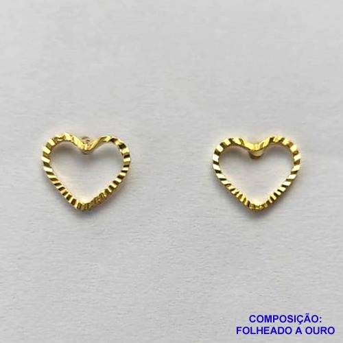 BRINCO FOLHEADO A OURO (BRD7011)- BANHADO COM 5 MILÉSIMOS + VERNIZ DIAMOND -  BRINCO DE PINO CORAÇÃO VAZADO 5MM - OURO247
