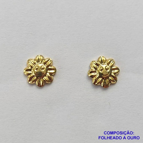 BRINCO FOLHEADO A OURO (BRD7005)- BANHADO COM 5 MILÉSIMOS + VERNIZ DIAMOND -  BRINCO DE PINO FLORZINHA 6MM - OURO249