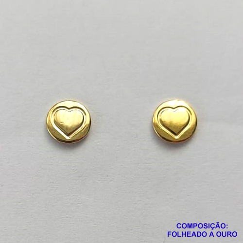 BRINCO FOLHEADO A OURO (BRZP049ZD)- BANHADO COM 5 MILÉSIMOS + VERNIZ DIAMOND -  BRINCO DE PINO CORAÇÃO  5MM - OURO250