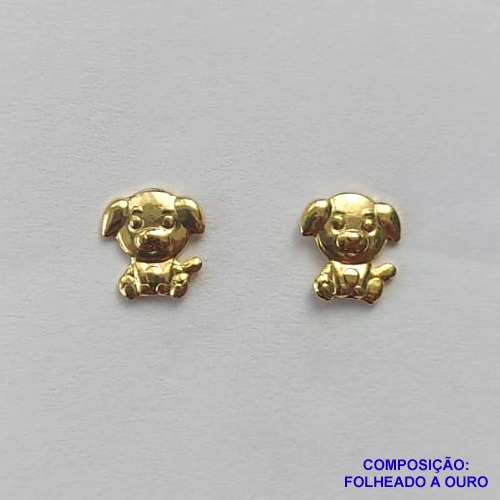 BRINCO FOLHEADO A OURO (BRD7022)- BANHADO COM 5 MILÉSIMOS + VERNIZ DIAMOND -  BRINCO DE PINO CACHORRINHO 7MM - OURO251