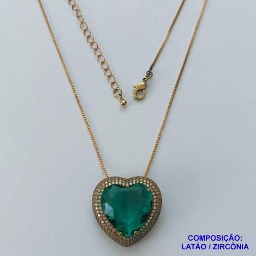 GARGANTILHA NO BRUTO PRONTA PARA O BANHO(CX101) CORRENTE VENEZIANA DE 45CM  PEDRA DE ZIRCÔNIA VERDE  FORMATO CORAÇÃO E MICRO ZIRCÔNIAS 24MM  - PESO TOTAL 9,5GR  - BRU13985
