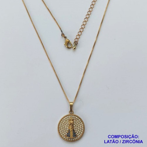 GARGANTILHA NO BRUTO PRONTA PARA O BANHO(CX101) CORRENTE VENEZIANA DE 45CM PINGENTE NOSSA SENHORA APARECIDA COM MICRO ZIRCÔNIAS 18MM  - PESO TOTAL 5,2GR  - BRU13993