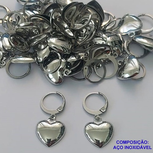 BRINCO EM AÇO INOXIDÁVEL(E1305) (CX102) - BRINCOS ARGOLAS DE PRESSÃO COM PINGENTE CORAÇÃO 12MM - COMPOSIÇÃO: AÇO INOXIDÁVEL - AÇO1745