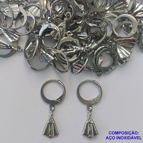 BRINCO EM AÇO INOXIDÁVEL(E1316) (CX102) - BRINCOS ARGOLAS DE PRESSÃO COM PINGENTE NOSSA SENHORA APARECIDA 6MM - COMPOSIÇÃO: AÇO INOXIDÁVEL - AÇO1746