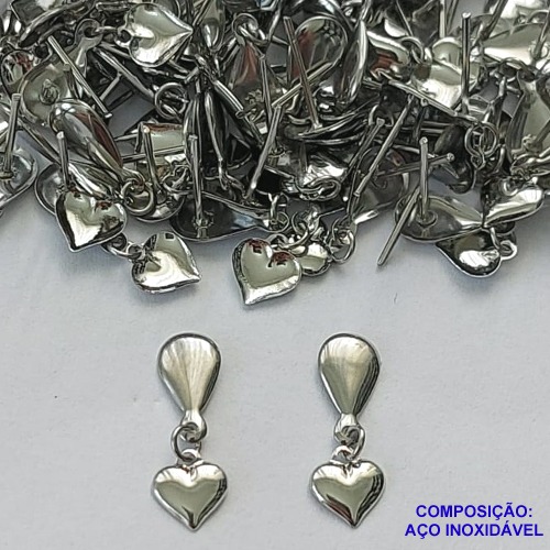 BRINCO EM AÇO INOXIDÁVEL (CX102)- BRINCOS DE PINO COM PINGENTE CORAÇÃO LISO 6MM - COMPOSIÇÃO: AÇO INOXIDÁVEL - AÇO1754