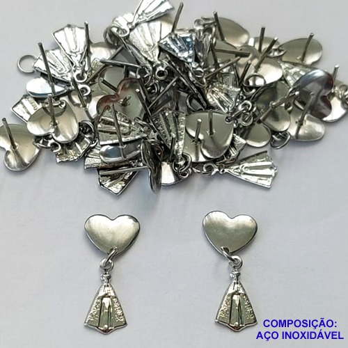BRINCO EM AÇO INOXIDÁVEL (CX102)(E1316)- BRINCOS DE PINO COM PINGENTE NOSSA SENHORA APARECIDA 6MM - COMPOSIÇÃO: AÇO INOXIDÁVEL - AÇO1755