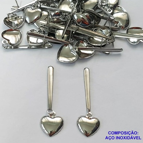 BRINCO EM AÇO INOXIDÁVEL (CX102)(E1305)- BRINCOS DE PINO COM PINGENTE CORAÇÃO 12MM - COMPOSIÇÃO: AÇO INOXIDÁVEL - AÇO1756