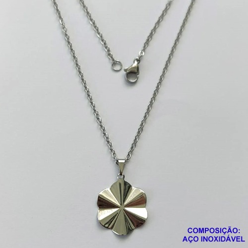GARGANTILHA EM AÇO INOXIDÁVEL(CX102)(E1357) - GARGANTILHA COM CORRENTE 50CM (AÇO03) E FECHO LAGOSTA - PINGENTE REDONDO MARTELADO 17MM - COMPOSIÇÃO: AÇO INOXIDÁVEL - AÇO1758