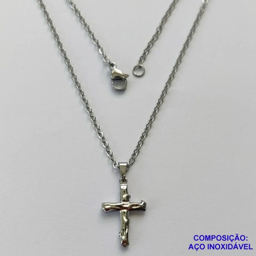 GARGANTILHA EM AÇO INOXIDÁVEL(CX102)(E1339) - GARGANTILHA COM CORRENTE 50CM (AÇO03) E FECHO LAGOSTA - PINGENTE CRUCIFIXO 14MM - COMPOSIÇÃO: AÇO INOXIDÁVEL - AÇO1759