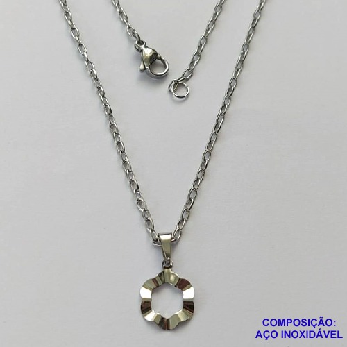 GARGANTILHA EM AÇO INOXIDÁVEL(CX102)(E1355) - GARGANTILHA COM CORRENTE 50CM (AÇO03) E FECHO LAGOSTA - PINGENTE CÍRCULO MARTELADO 10MM - COMPOSIÇÃO: AÇO INOXIDÁVEL - AÇO1760