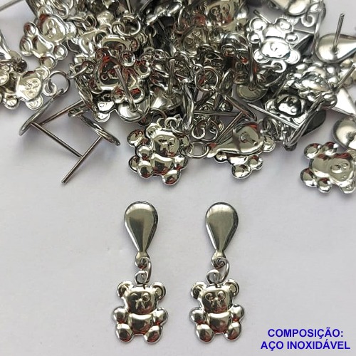 BRINCO EM AÇO INOXIDÁVEL (CX102) BRINCO DE PINO COM PINGENTE DE URSINHO 8MM - COMPOSIÇÃO: AÇO INOXIDÁVEL - AÇO1770