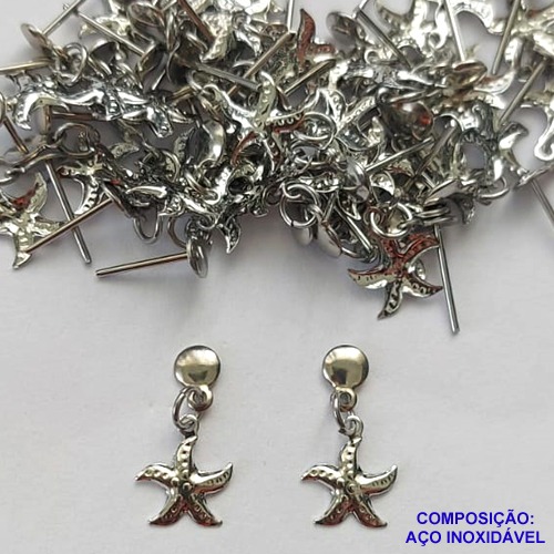 BRINCO EM AÇO INOXIDÁVEL (CX102) BRINCO DE PINO COM PINGENTE DE ESTRELA DO MAR 8MM - COMPOSIÇÃO: AÇO INOXIDÁVEL - AÇO1769