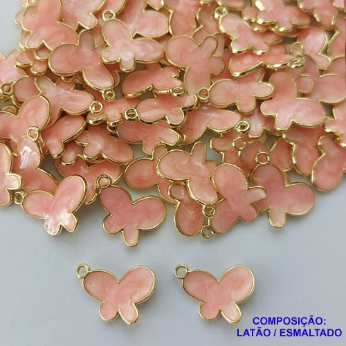 ACESSÓRIO NO BRUTO PRONTO PARA O BANHO(CX104) - PINGENTE BORBOLETA ROSA ESMALTADA 12X15MM - PESO  0,9GR - BRU0002935