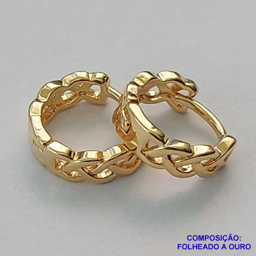 BRINCO FOLHEADO A OURO - BANHADO COM 5 MILÉSIMOS + VERNIZ DIAMOND - (BA795ZD) BRINCO ARGOLA DE PRESSÃO TRANÇADO  3,5X13MM OURO123